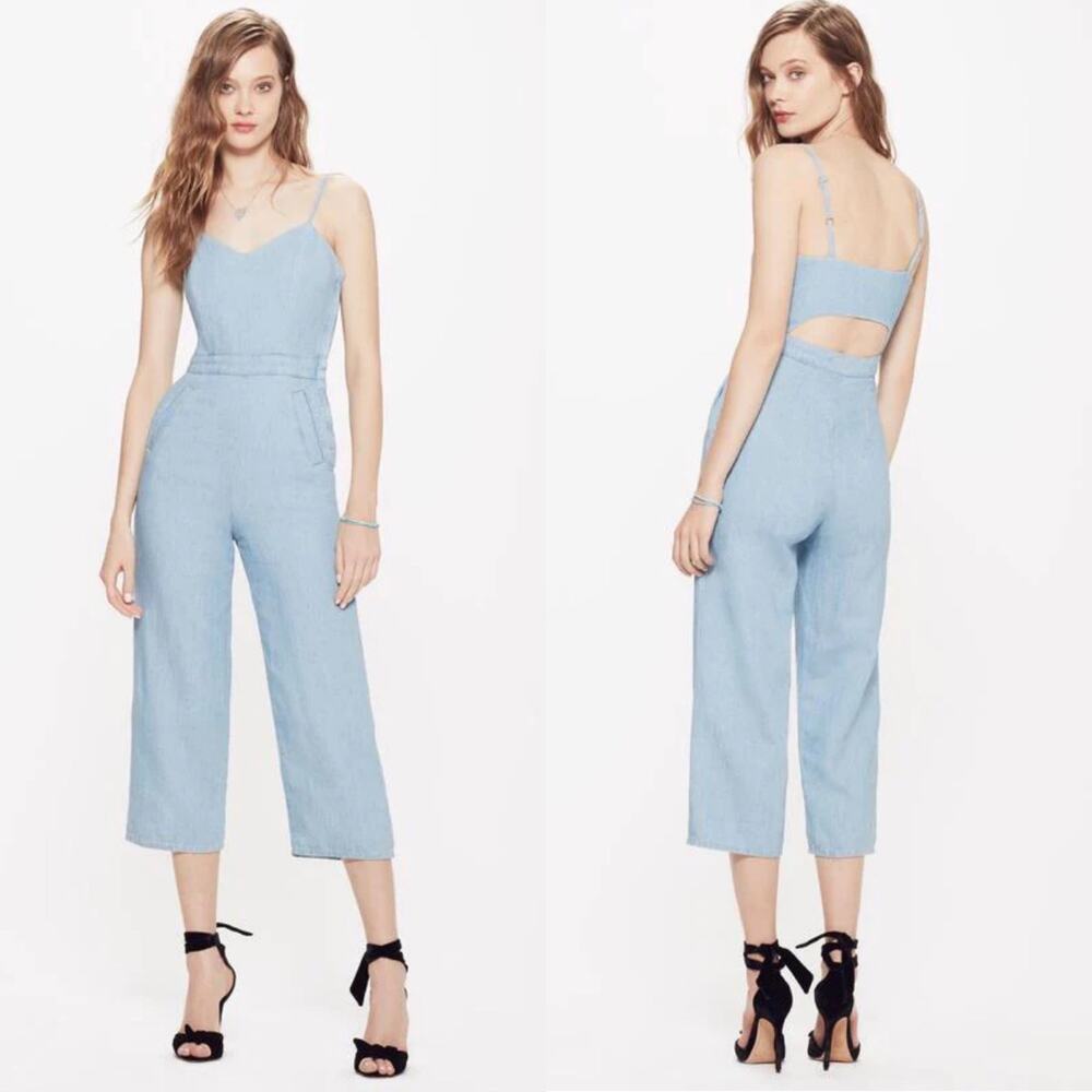 Mother light wash denim open back denim jumpsuit size xs